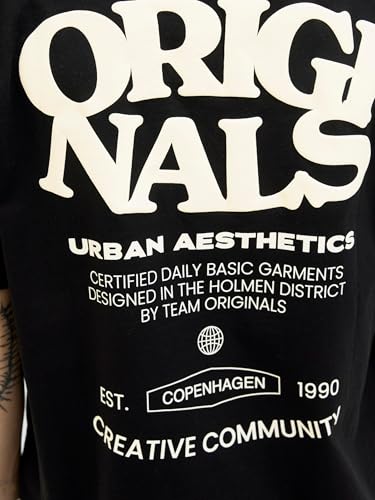 JACK & JONES Camiseta Estampada para Hombre Jortavira Type Back Teess Crew Neck Oc25, Negro, M