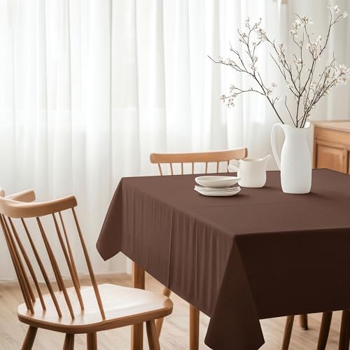Image of R home 100% Cotton Solid Table Cover | 200 GSM Thick Fabric, Anti-Skid | Machine Washable & Reusable | Ideal for Dining Table & Centre Table, Easy Maintenance (Cocoa Brown, 56 x 90 Inch)