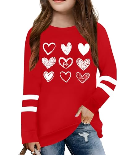 Image of LAZYCHILD Kids Valentine Shirt Girls Valentines Day Shirts Heart Graphic Long Sleeve Striped Tee Tops 5-14 Years