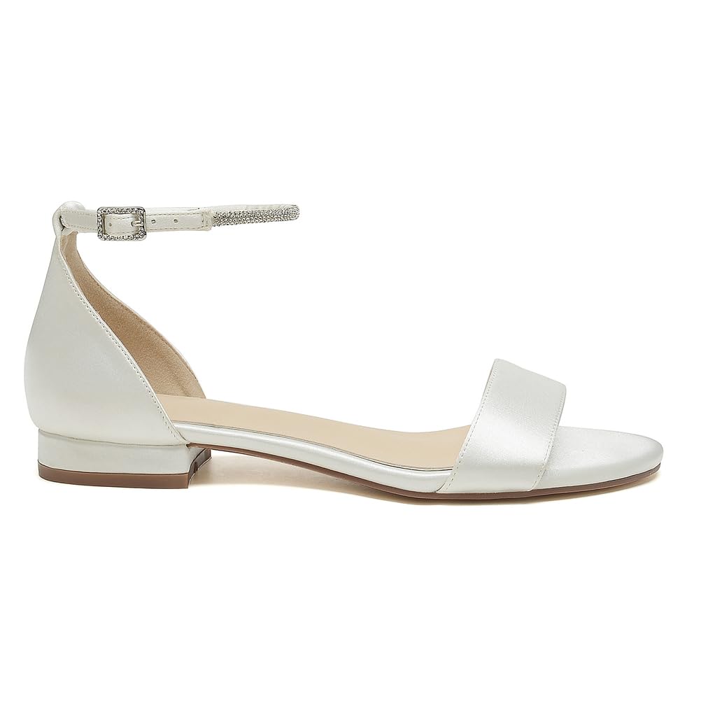 Damen Satin Riemchensandalen Flache Hochzeitsschuhe Offener Zehen Flache Braut Party Strandsandalen