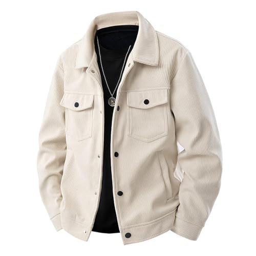 Cambkatl Men's Fleece Lined Vintage Corduroy Tactical Jackets - Lapel Button Down Long Sleeve Loose Winter Coats with Pockets