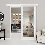 36'x80' White Mirrored Sliding Barn Door with Hardware Kit, Solid Core Barn Doors, Pre-Assembled Sliding Door with Paintable Surface for Closet/Pantry/Bedroom/Bathroom Doors, Easy Install