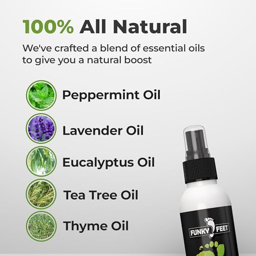 Funky Feet Shoe Deodorizer Spray - Foot Spray 4oz - Foot Deodorant Extra Strength - Shoe Odor Elimination - Essential Oils Blend for Sweaty Feet - 100% Natural and Organic - Made in USA