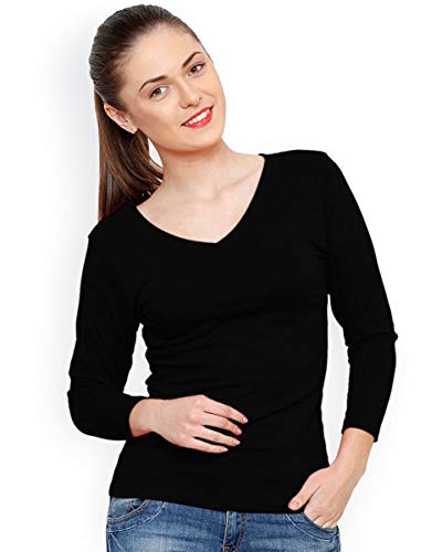 Image of Women's 3 /4 Sleeves Regular Fit V-Neck Cotton T-Shirt