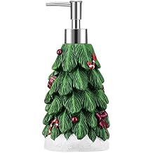 Shinowa Christmas Liquid Hand Soap Dispenser, Christmas Tree Shaped Resin Lotion Dispenser Bottle, Decorative refillable Pump Bottle for Bathroom Vanity Kitchen Countertop, Green