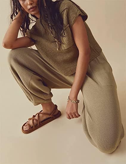 Miniatura 3 de HEY TR Y5 Conjuntos de dos piezas para mujer camiseta de punto y pantalón de cintura alta, conjuntos a juego de 2 piezas