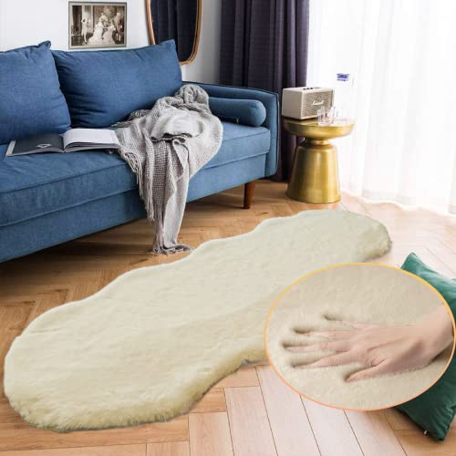 Shag Faux Bunny Washable Fluffy Fur Rug Runners for Hallways Camel Plush Area Rugs for Living Room Bedroom Faux Sheepskin Rug 2x6 Shaped Nursery Rugs