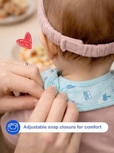 Image of Kidbea Organic Cotton Baby Bib, Adjustable Snap Closure Soft Absorbent Feeding Bibs Apron for Newborns & Infants Child With Cute Prints | Reusable Baby Essential