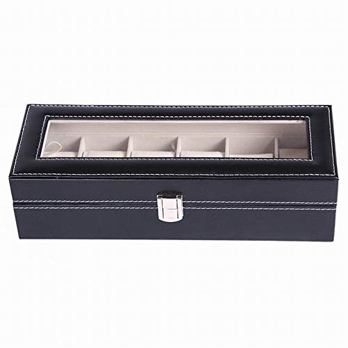 SELUXU 3/6/12 Ranura Caja de reloj de cuero Exhibición Caja de reloj Organizador Cristal Almacenamiento de joyas