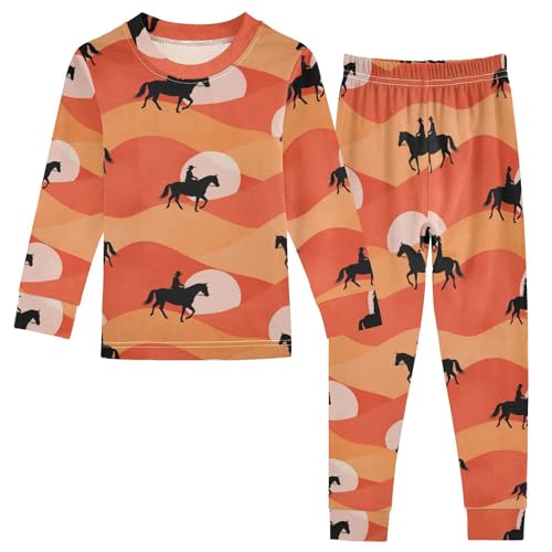 Pajama Sets Long Sleeve Horse Riders Waves Background Soft Comfy Sleepwear 2 Piece PJS 3-8T