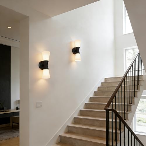 Image of Bathroom Wall Sconce, Modern Indoor Vanity Light Fixtures 13 inch, Up Down Lighting, Wall Mount Lamp for Living Room Bedroom Hallway Stairway Fireplace Mirror E26 Base 1PC White&Black