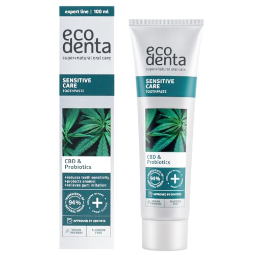 ECODENTA Zahnpasta mit CBD und Probiotika bekämpft Plaque und Zahnstein - Toothpaste für empfindliche Zähne, 100ml