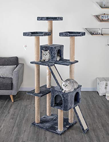 Go Pet Club 71 Kitten cat Tree House with Sisal Scratching Board Gray