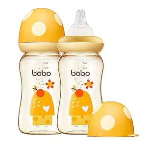YOHKOH PPSU Baby Bottle Wide Neck, Newborn Anti-Colic Baby Bottle with Natural Response Nipple, Streamlined Body, Easy to Clean (8.8oz (Pack of 2), Yellow)