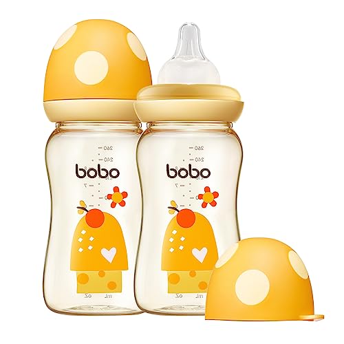 YOHKOH PPSU Baby Bottle Wide Neck, Newborn Anti-Colic Baby Bottle with Natural Response Nipple, Streamlined Body, Easy to Clean (8.8oz (Pack of 2), Yellow)