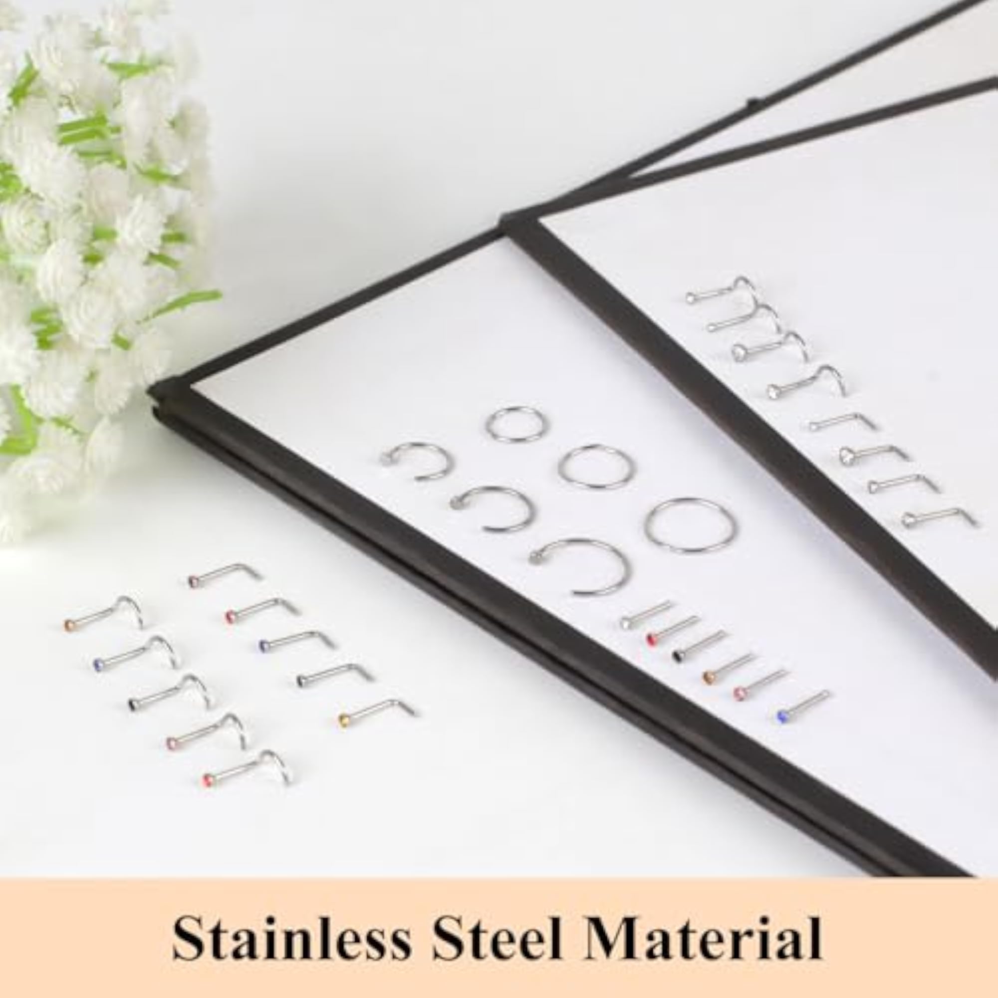 30pcs Surgical Stainless Steel Nose Studs with Cubic Zirconia