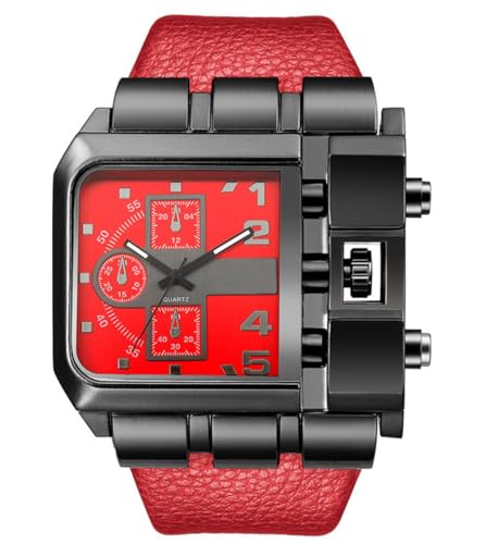 Montre à quartz carrée Hip Hop rouge homme en acier inoxydable