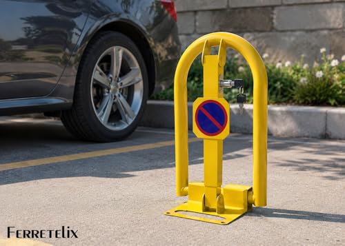 Miniatura 6 de Ferretelix Barrera De Parking Abatible Con Cerradura Cepo Parking Amarillo Para Plaza De Garaje Privada Valla De Aparcamiento Antirrobo Con Llave 50 Cm X 30 Cm X 23 Cm