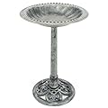 CHRISTOW Plastic Resin Bird Bath for Garden, Round Pedestal Birdbath, Traditional Victorian Style, Rustic Metal Effect, Standing Outdoor Water Bowl Feeder, 60cm x 43cm x 43cm (Grey)