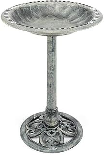 CHRISTOW Bird Bath For Garden Ornate Resin With Rustic Grey Effect 70cm x 50cm