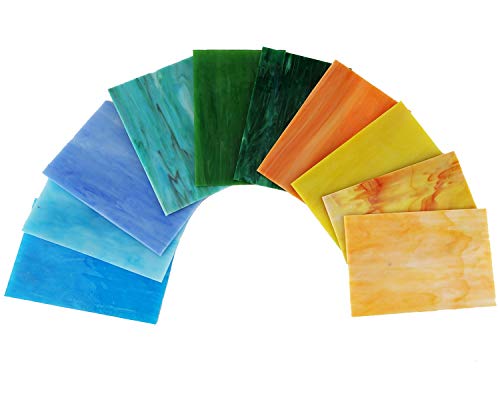 Lanyani (10 Sheets) Variety Stained Glass Sheets Pack, 4 X 6 Inch Large Cathedral Glass Mosaic Tiles For Crafts, Mixed Opaque #TOP5