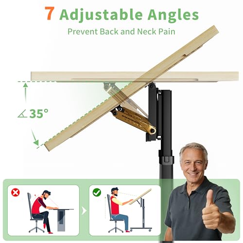 Image of CODACE Puzzle Table with Drawers - Puzzle Tables for Adults with Drawers, Hand-Cranked Height-Adjustable Puzzle Tables with Leg, Tilting Puzzle Board with 6 Tray and Cover, Present for Puzzles Lover
