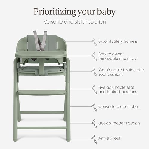 Image of Evolur Step and Savor Baby High Chair, Converts to Adult Stool, 5 Position Adjustable Height and Footrest Positions Portable High Chair, Removable Tray, Easy to Clean and Removable Cushion