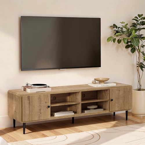 LuxenHome 71" TV Stands for TVs up to 75'', Dark Oak Entertainment Center