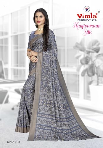 Image of Vimla Women's Kanjivaram Silk Uniform Saree and Unstitched Blouse Piece | Office School Uniform Saree For Women | Sari for Women