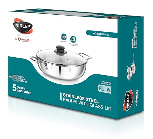 Image of Nirlep Tri Ply Kadhai 26 cm with Glass Lid and Induction Bottom