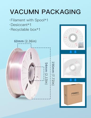 Image of PINBALL Clear PETG 3D Printer Filament 1.75mm ±0.02mm, Multicolor Transparent Rainbow Filament, Translucent PETG Filament, 1KG /2.2lbs