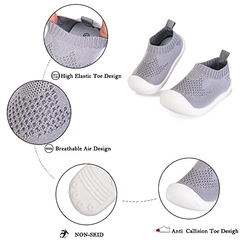 Pluatyep Baby Boy Girls Non-Skid Sock Shoes Indoor Slipper Fly Knitted Mesh Lightweight Sole Sneakers(Grey,12.5Cm) #TOP2