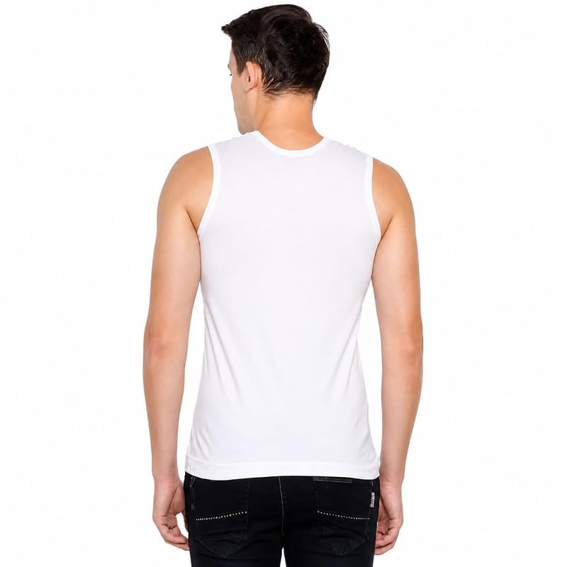 Image of GMR Men's Cotton Broad Shoulder White Sleeveless Vest