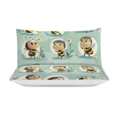 Juego de cama de abeja con 2 fundas de almohada y cremallera de microfibra 4