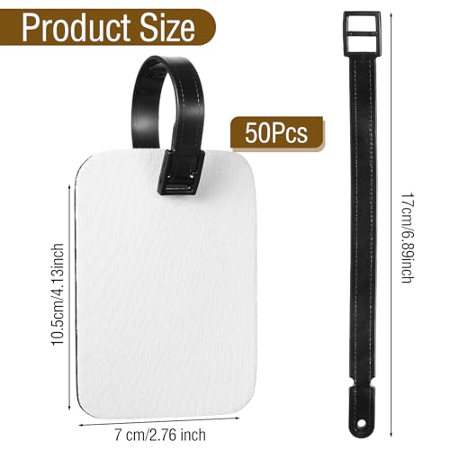 50 Pcs Sublimation Luggage Tags Blanks, White Double Sided MDF Travel Bag Tags with Strap, Heat Transfer DIY Suitcase Labels with Slots for Handmade Crafting, Keychains, ID Card Holders2