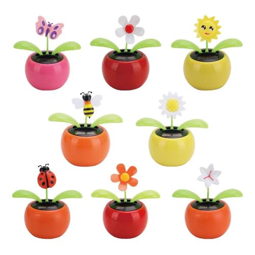 Set of 8 Cute Solar Power Flip Flap Flower Insect for Car Decoration Swing Dancing Flower Eco-Friendly Bobblehead Solar Dancing Flowers in Colorful Pots