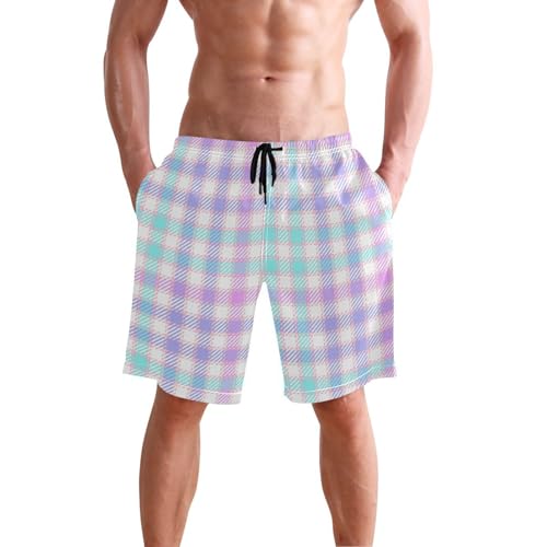 Short de bain homme carreaux lilas mauve élégant et fluide pour des vacances d'exception
