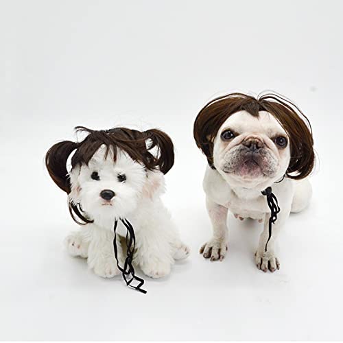 Funny Dog Cat Cosplay Wig,Pet Wigs For Halloween, Christmas, Parties, Festivals, Dog Wigs For Small Medium And Large Dogs （Black Brown Straight） #TOP6