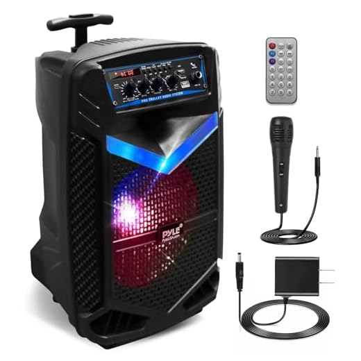 Pyle Sistema de Altavoces, PA, 400W, Bluetooth, portatil, Recargable, Exteriores, subwoofer de 8”, Tweeter de 1”, función de grabación, micrófono, Luces de Fiesta, Radio USB/SD, Color Negro