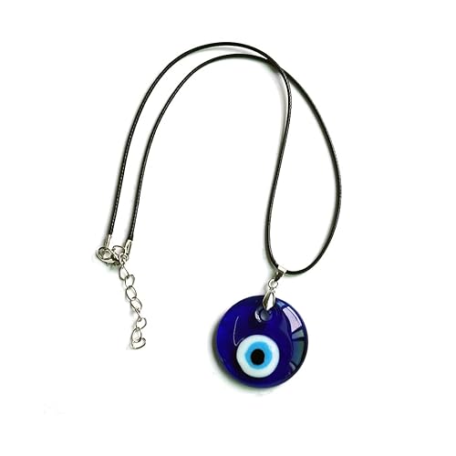 Colorful Bling Turkish Blue Evil Eye Pendant Necklace Leather Rope Chain Cord Glass Evil Eye Protection Lucky Jewelry For Women Men-Round 1Pc #TOP1