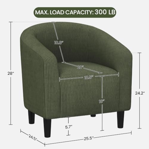Image of Yaheetech Corduroy Accent Chairs, Compact Furry Barrel Chairs with a Curved Silhouette for Small Spaces, Living Room, Bedroom, Dark Green