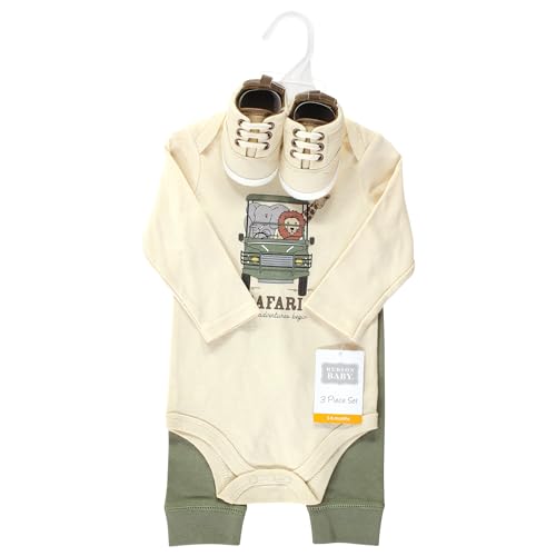 Image of Hudson Baby Unisex Baby Cotton Bodysuit, Pant and Shoe Set