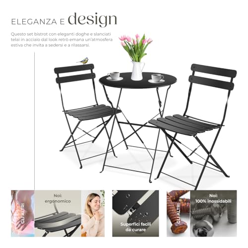 Tectake® Set Bistrot Pieghevole Per 2 Persone Con Telaio In Acciaio, Set Tavolo E Sedie Da Giardino, Tavolo Con Sedie Per Balcone E Terrazzo, Salottino Da Esterno Design Elegante - Nero - 3
