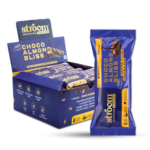 Image of STROOM Protein Bar Pack | Choco Almond Bliss | 20g Protein Bar | 5 Bars | Asia's first center filled Protein bar without sugar, gluten free, source of iron & calcium, natural antioxidants, 63g each.