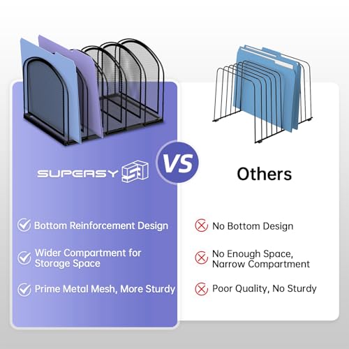 image for SUPEASY 5-Section File Organizer, Mesh Desk Organizer Upright File Hol
