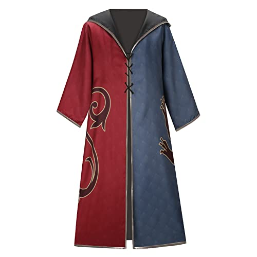 Wizard School Costume Hooded Cape Robe Cloak Adult Men Magician Magic Halloween Cosplay Witch Dress Up Outfit (Red, Medium)
