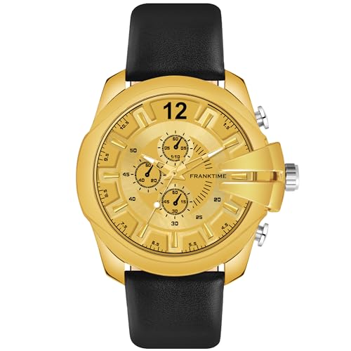 Franktime - Gold Avenger Sports Series Analog Watch for Men & Boys | Gold Dial Mens Watch | Leather Adjustable Strap | Wrist Watch Unisex-Adult Watch (B0CM56DS5T) Amazon Price History, Amazon Price Tracker