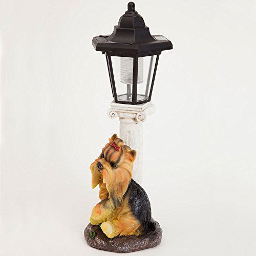 Bits And Pieces - Solar Yorkie Lantern-Solar Powered Garden Lantern - Resin Dog Sculpture With Led Light #TOP3