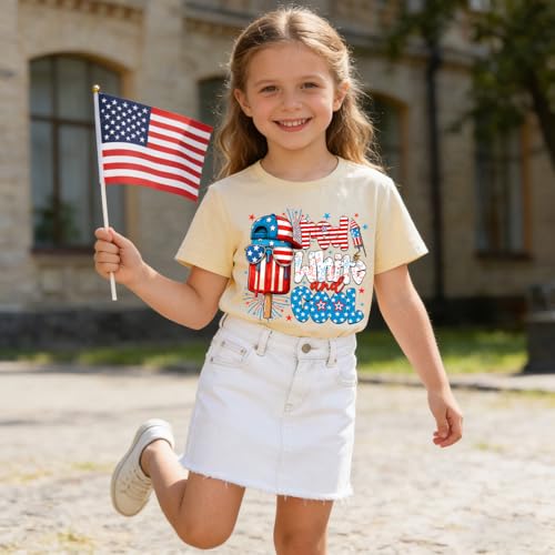 Image of Kids 4th of July Shirt USA Flag Clothes Toddler Boys Girls Children Patriotic Tee Tops 1-7 Years