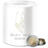 Spardose - Pärchen - Spardosen - Hand in Hand EIN Leben lang | Liebe | Partnerschaft | Lebenspartnerschaft | Beziehung | Geschenk | Geschenkidee | Valentinstag - Unisize - Weiß